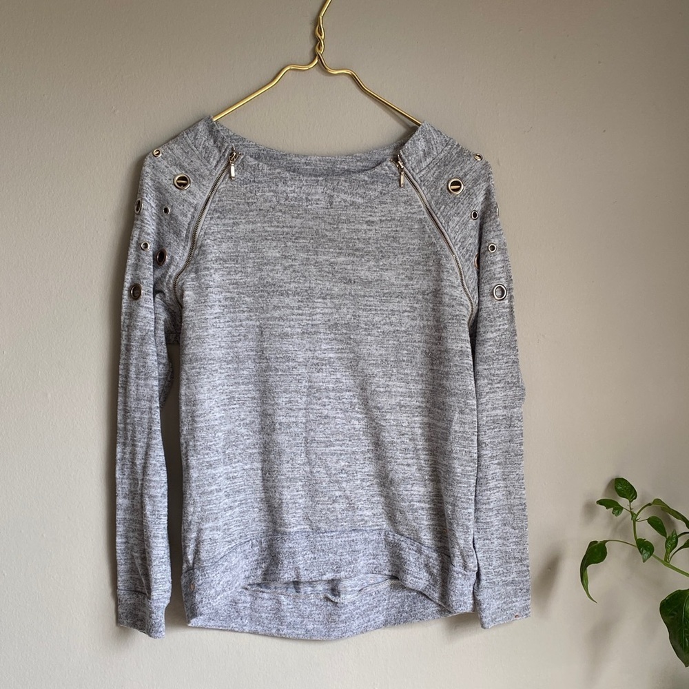 Gray Women's Top with Grommet Details